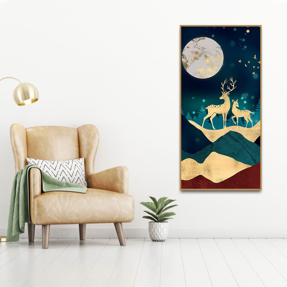 Modern Art of Mountains and Deer Premium Wall Painting - Decor Smart
