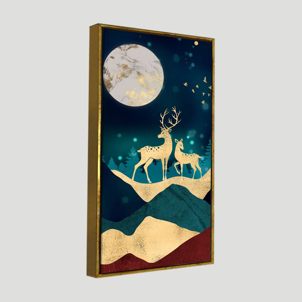 Modern Art of Mountains and Deer Premium Wall Painting - Decor Smart