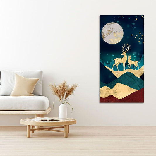 Modern Art of Mountains and Deer Premium Wall Painting - Decor Smart