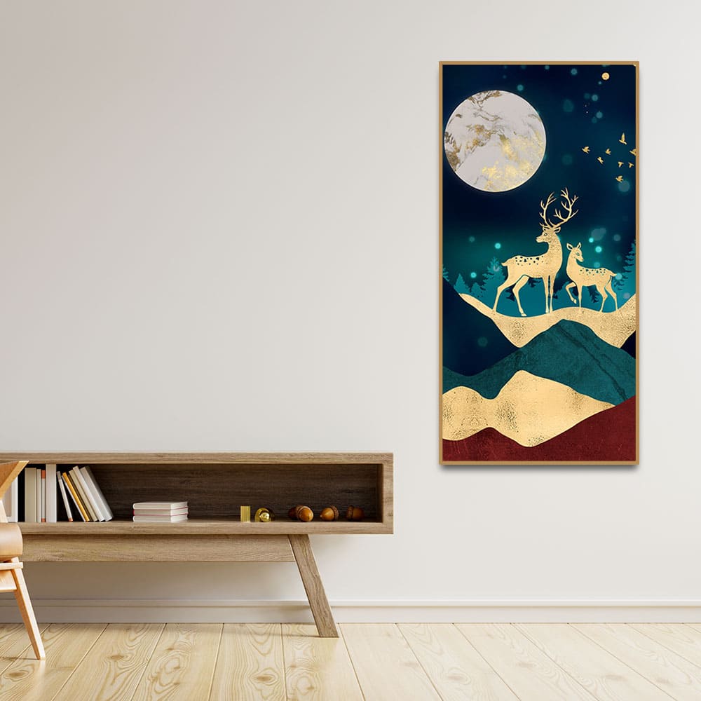 Modern Art of Mountains and Deer Premium Wall Painting