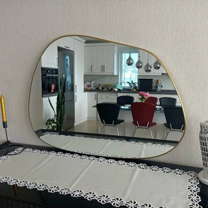 Modern Asymmetrical Wall Mirror with Gold Frame