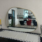 Modern Asymmetrical Wall Mirror with Gold Frame