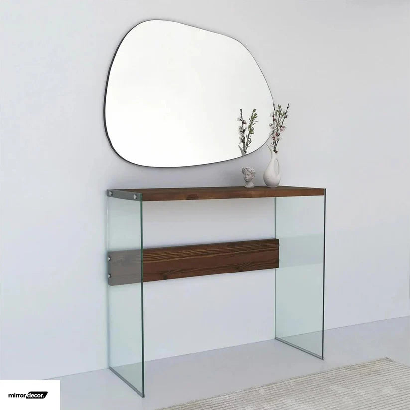 Modern Asymmetrical Wall Mirror with Gold Frame