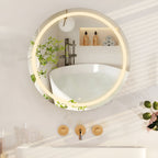 Modern Bathroom Round Mirror Cabinet with LED Rim and Organizer Space