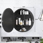 Modern Bathroom Round Mirror Cabinet with LED Rim and Organizer Space