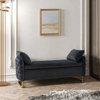 Modern Black Upholstered Storage Bench with Gold Legs