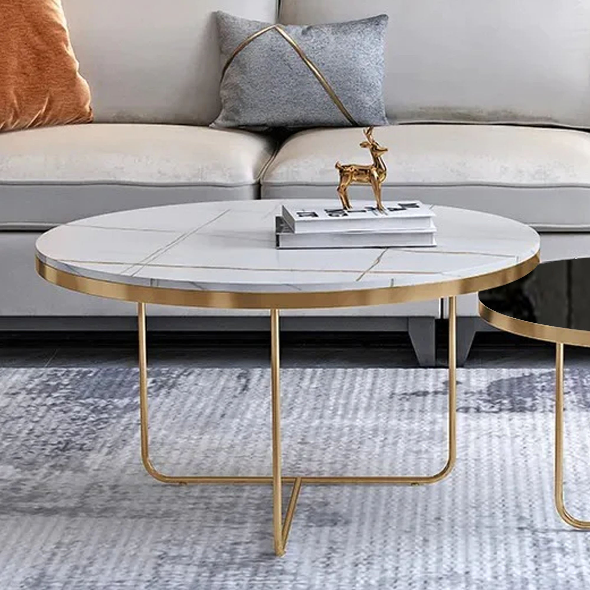 Modern Black & White Round Shaped Nesting Coffee Table Set of 2 - Decor Smart