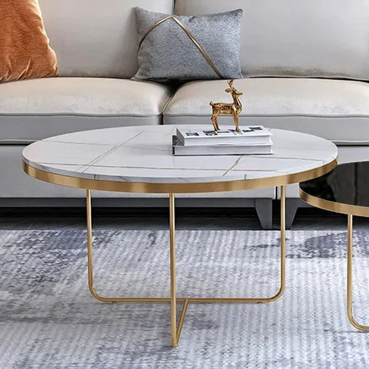 Modern Black & White Round Shaped Nesting Coffee Table Set of 2 - Decor Smart