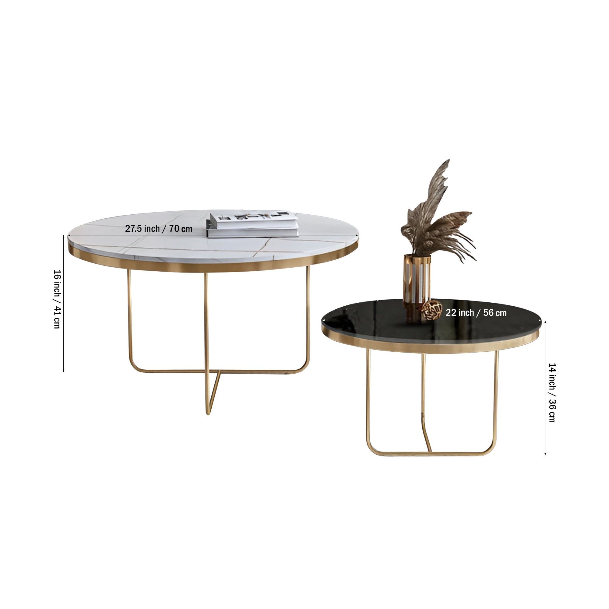 Modern Black & White Round Shaped Nesting Coffee Table Set of 2 - Decor Smart
