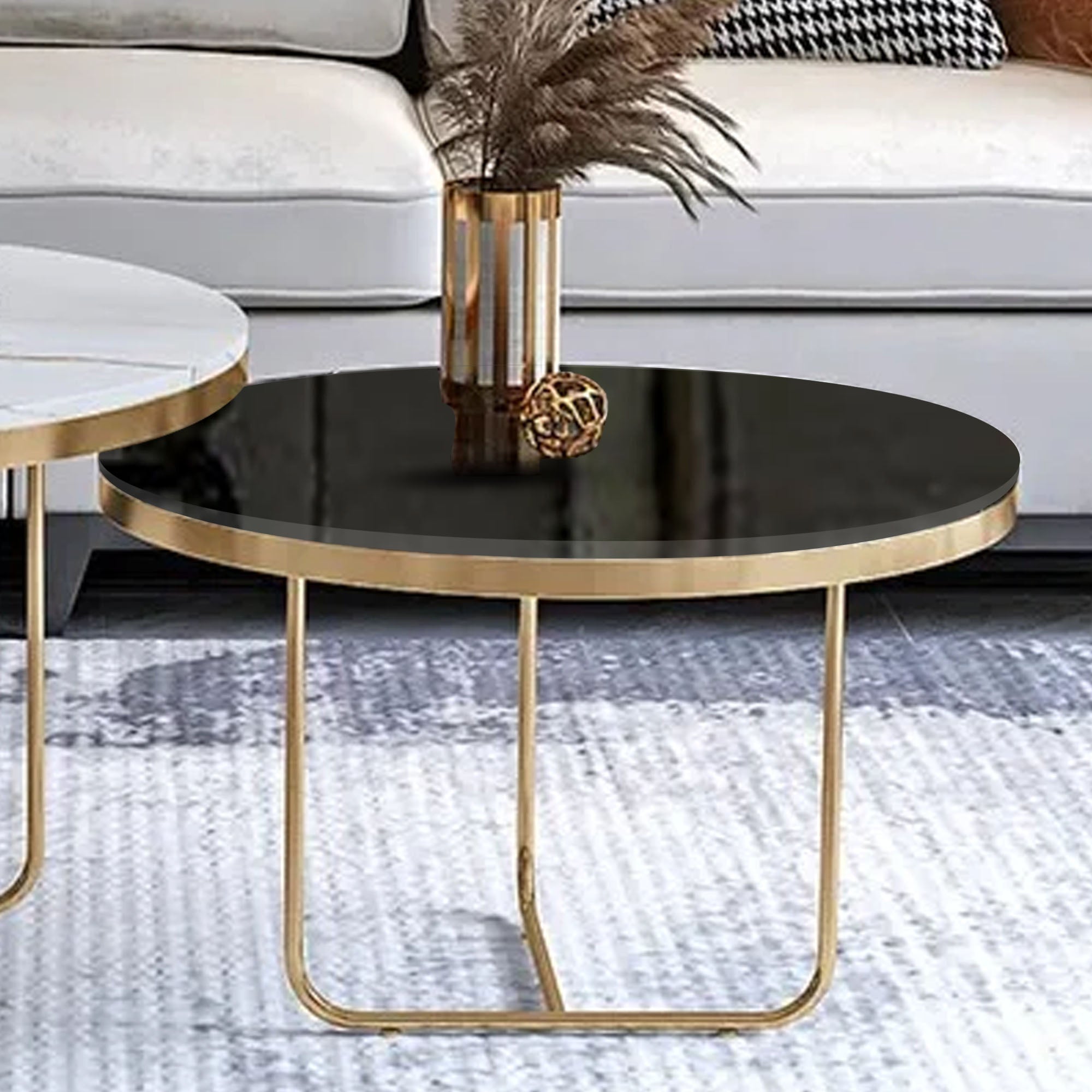 Modern Black & White Round Shaped Nesting Coffee Table Set of 2 - Decor Smart