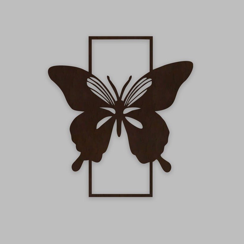 Modern Butterfly Art Backlit Wooden Wall Decor with LED Night Light Walnut Finish - Decor Smart