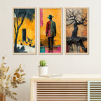 Modern Colorful Artistic Art Wooden Wall Frame Set of Three