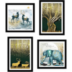 Modern Decorative Animals Art Wall Frame Set of Four