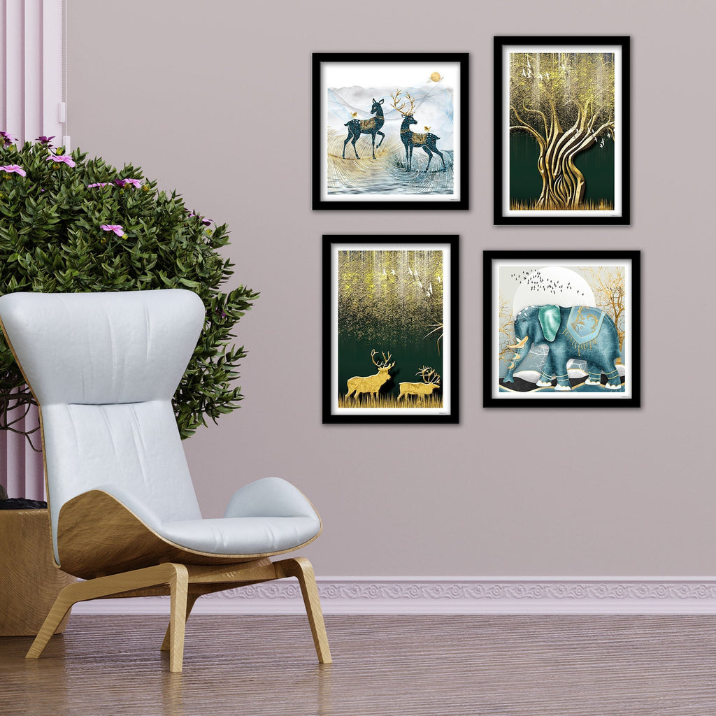 Modern Decorative Animals Art Wall Frame Set of Four