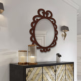 Modern Decorative Brown Oval Shape Wooden Wall Mirror - Decor Smart