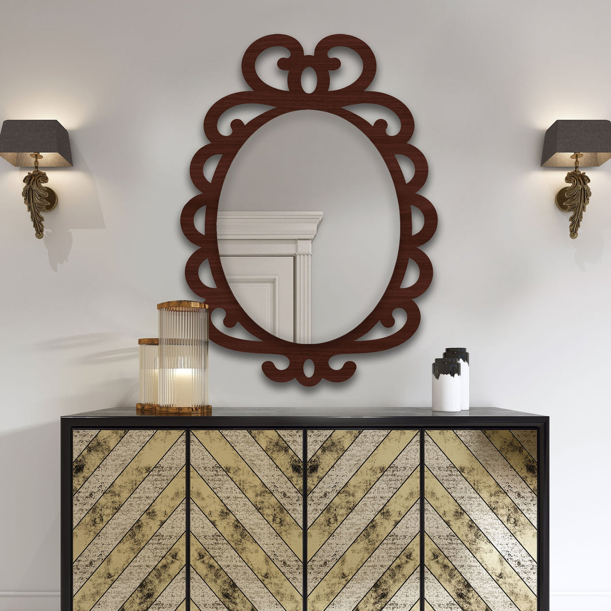 Modern Decorative Brown Oval Shape Wooden Wall Mirror - Decor Smart