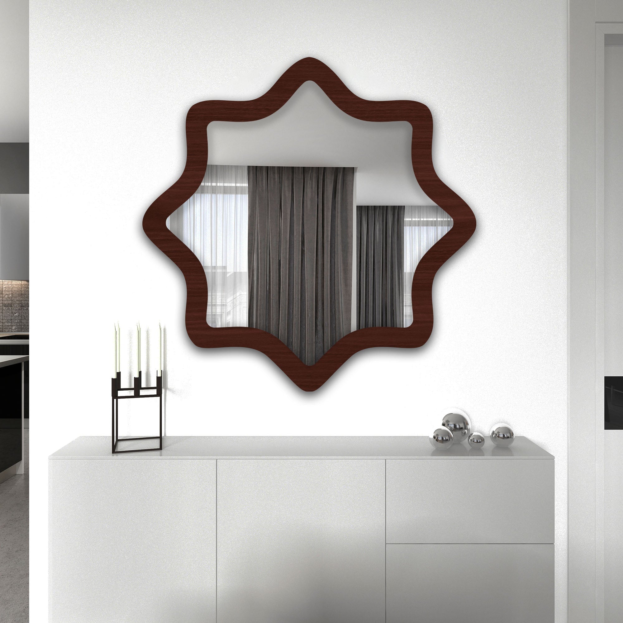 Modern Decorative Star Shape Wooden Wall Mirror - Decor Smart
