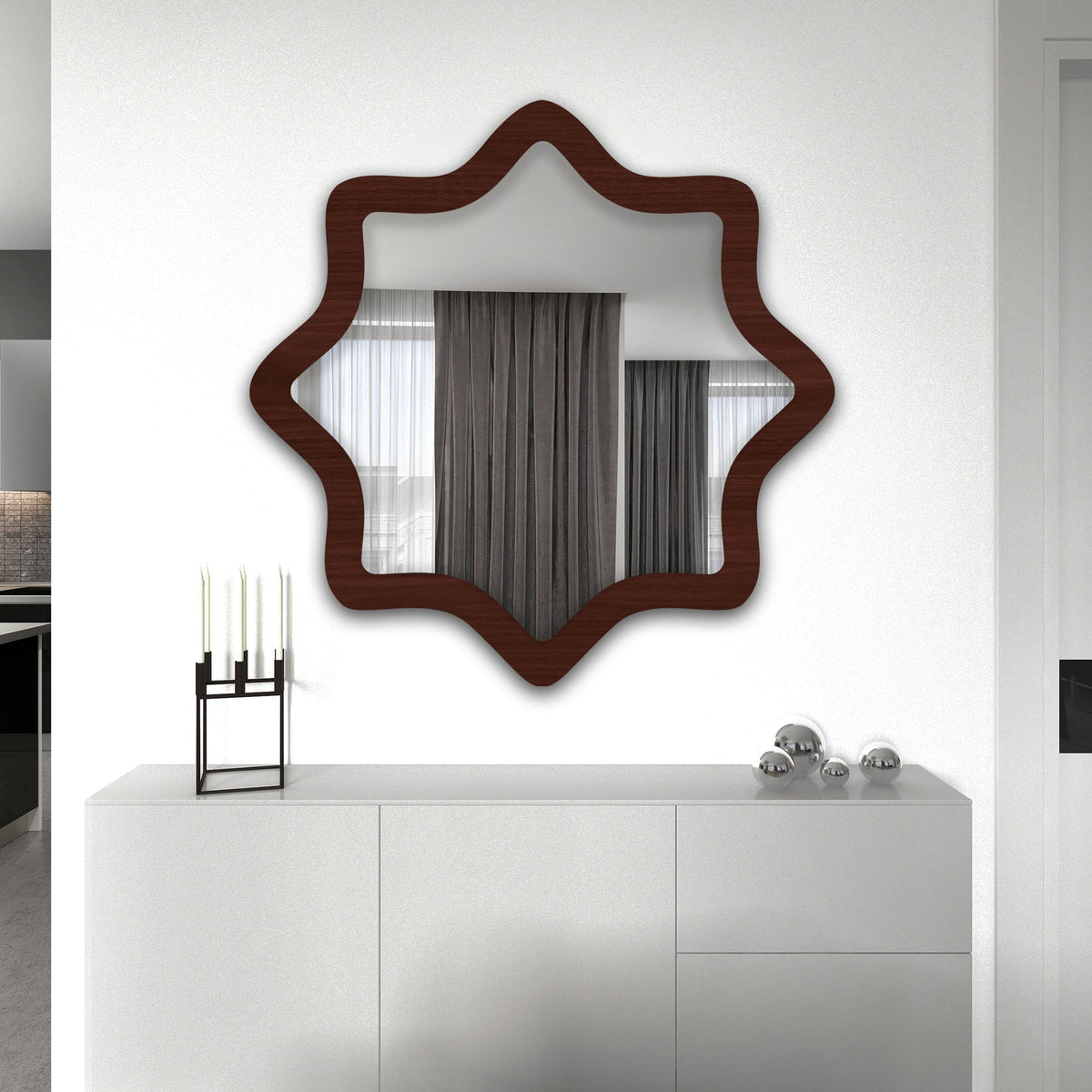 Modern Decorative Star Shape Wooden Wall Mirror - Decor Smart