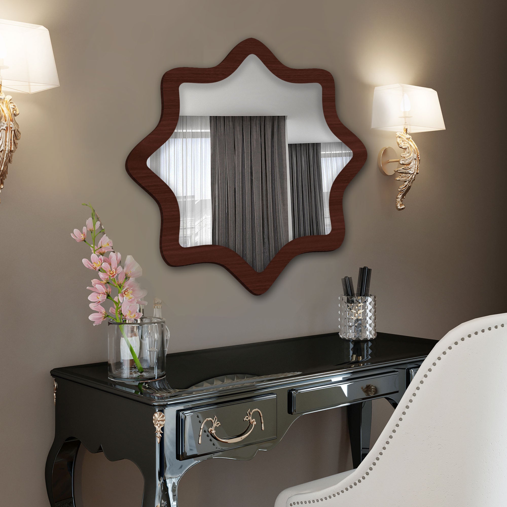 Modern Decorative Star Shape Wooden Wall Mirror - Decor Smart