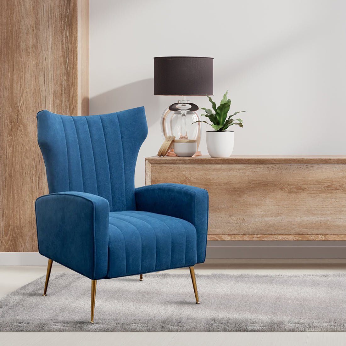 Modern Dense Foam Comfortable Luxurious Blue Sofa Lounge Chair - Decor Smart