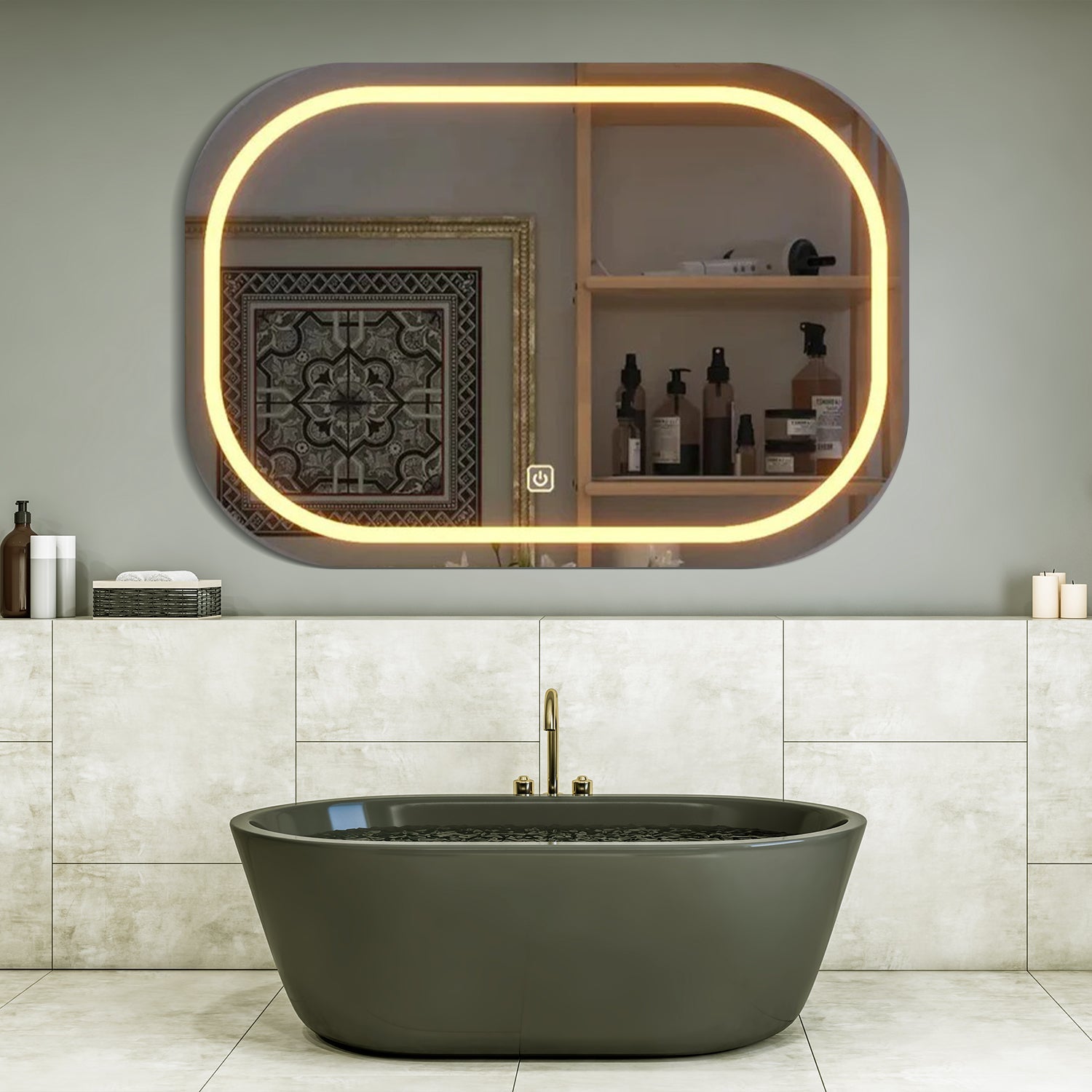Modern Design LED Curved Rectangle Bathroom Mirror - Decor Smart