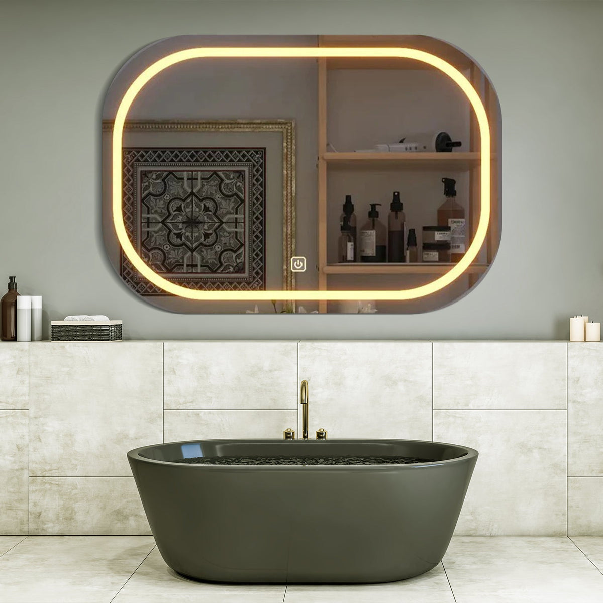 Modern Design LED Curved Rectangle Bathroom Mirror - Decor Smart