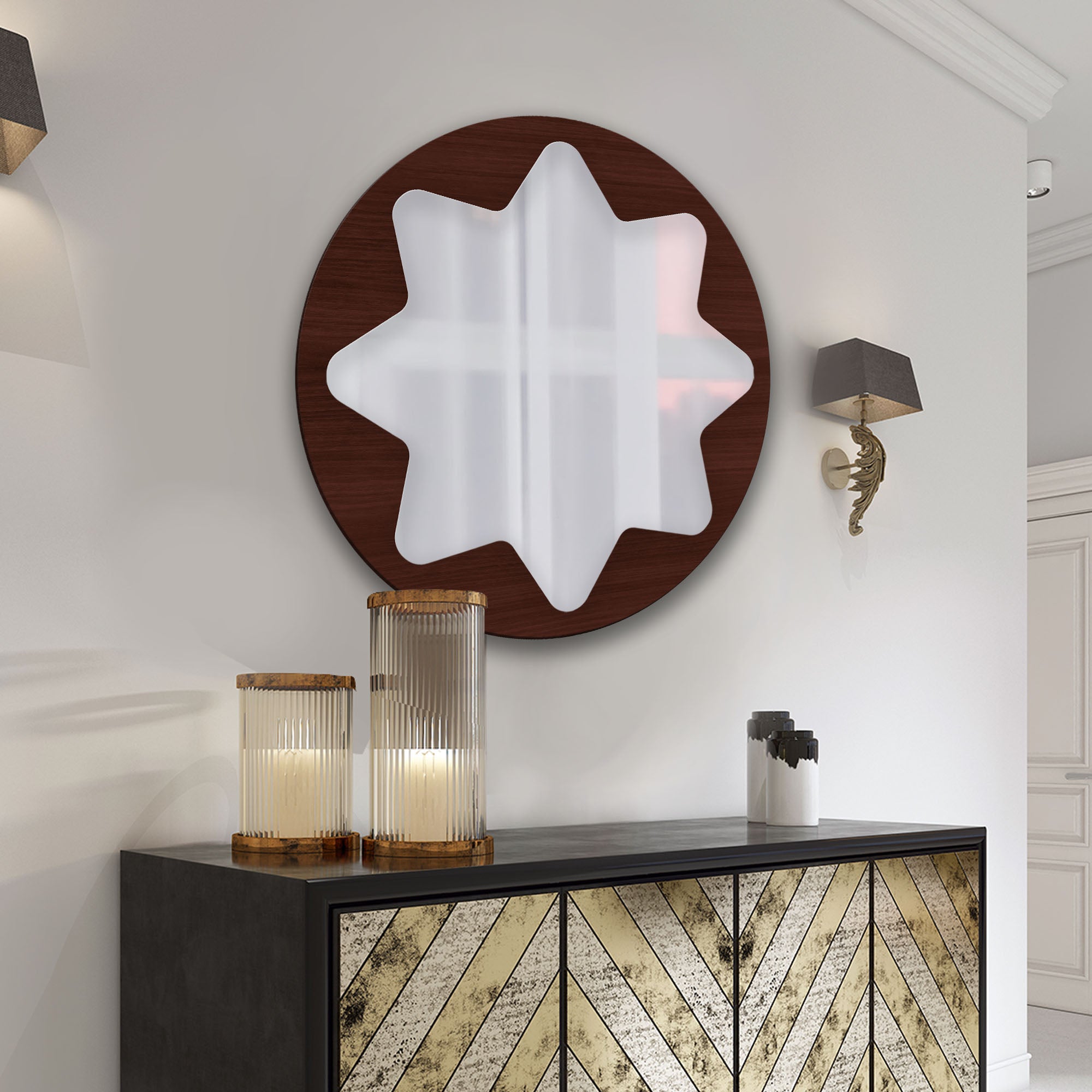Modern Design Star Shape Wooden Wall Mirror - Decor Smart