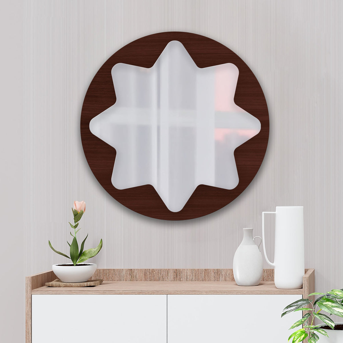 Modern Design Star Shape Wooden Wall Mirror - Decor Smart