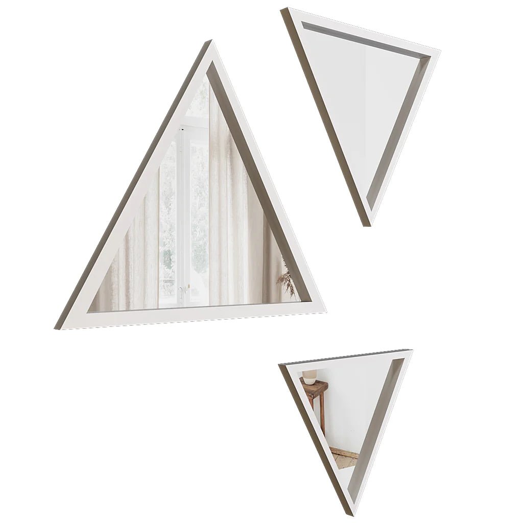 Modern Design Triangular Look Set of 3 Wooden Decorative Wall Mirror ( White / Brown Finish ) - Decor Smart