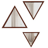 Modern Design Triangular Look Set of 3 Wooden Decorative Wall Mirror ( White / Brown Finish ) - Decor Smart
