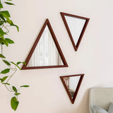 Modern Design Triangular Look Set of 3 Wooden Decorative Wall Mirror ( White / Brown Finish ) - Decor Smart