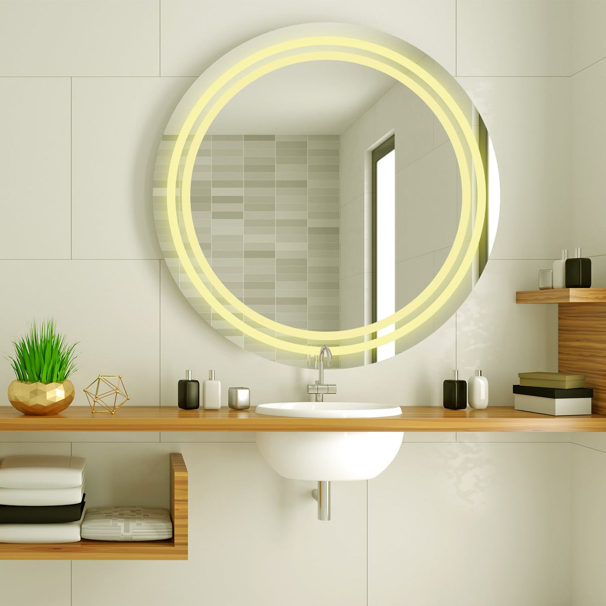 Modern Designed LED Round Shape Bathroom Wall Mirror - Decor Smart