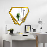 Modern Diamond Shape Vanity Mirror Wooden Golden Finish Frame - Decor Smart