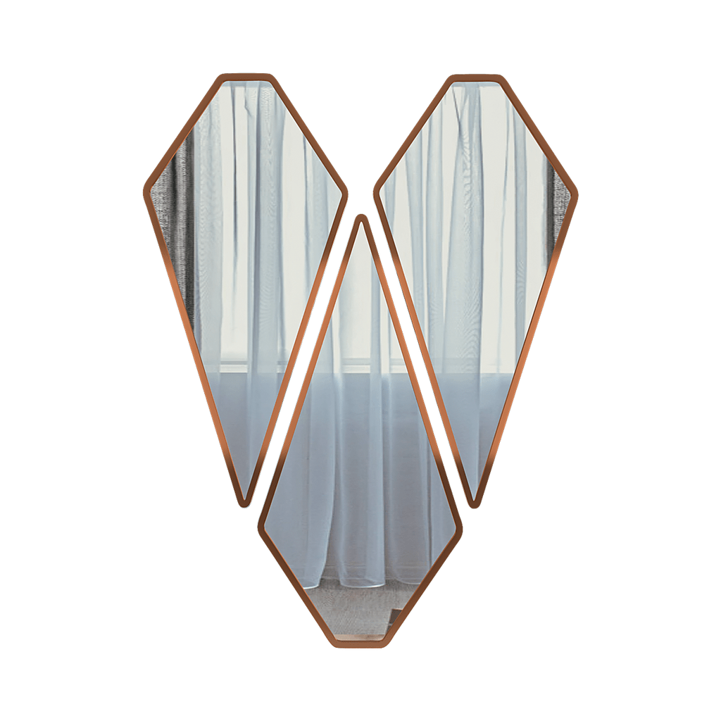 Modern Diamond Shape Vanity Mirrors Set of 3 with Copper Finish Frame - Decor Smart