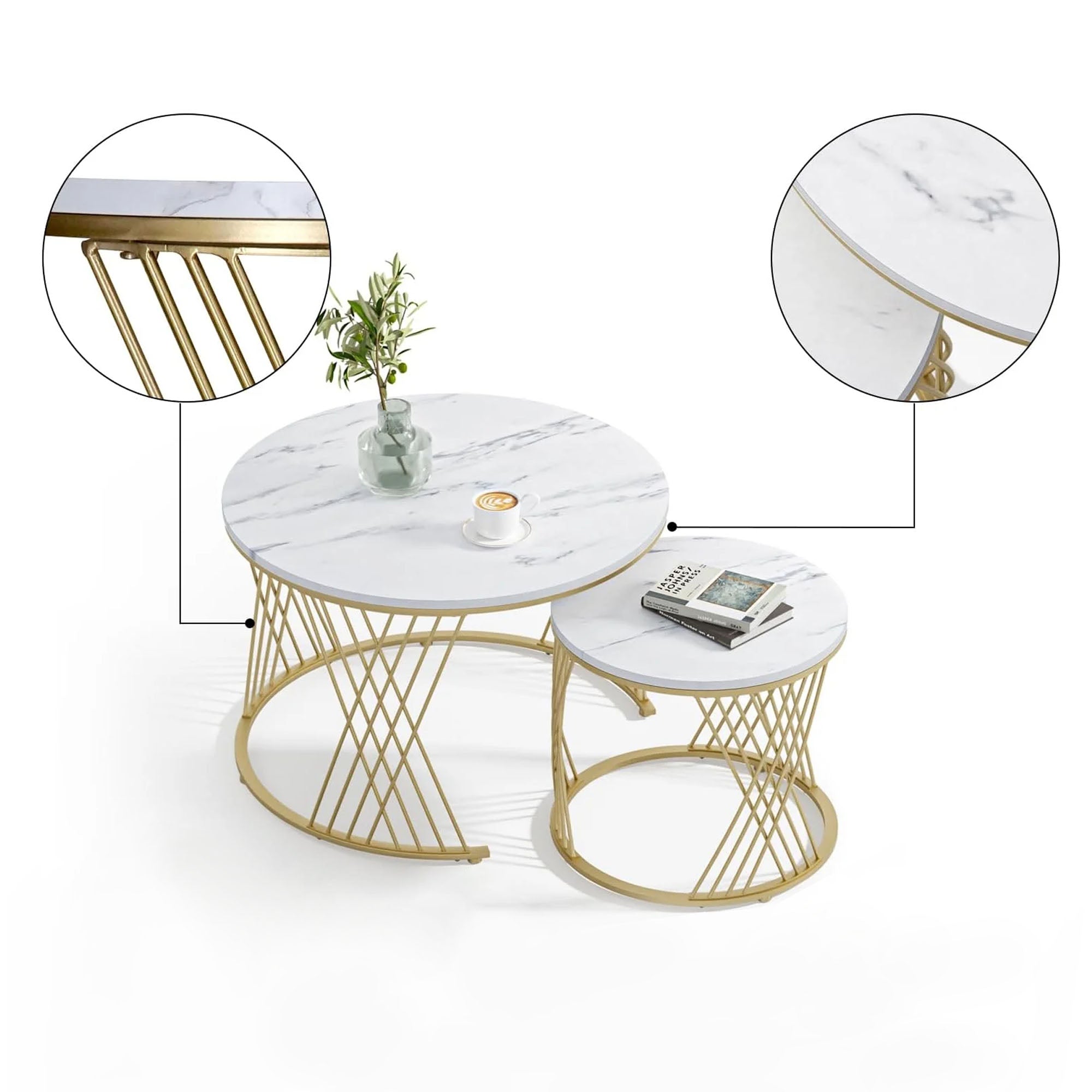 Modern Faux Marble Attractive Design Rounded Coffee Table - Decor Smart