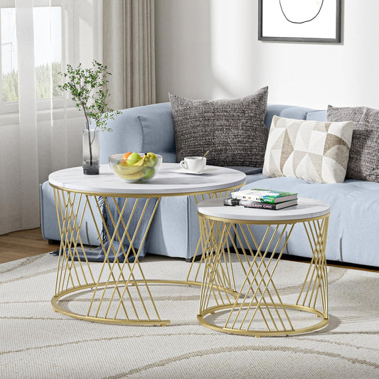 Modern Faux Marble Attractive Design Rounded Coffee Table - Decor Smart