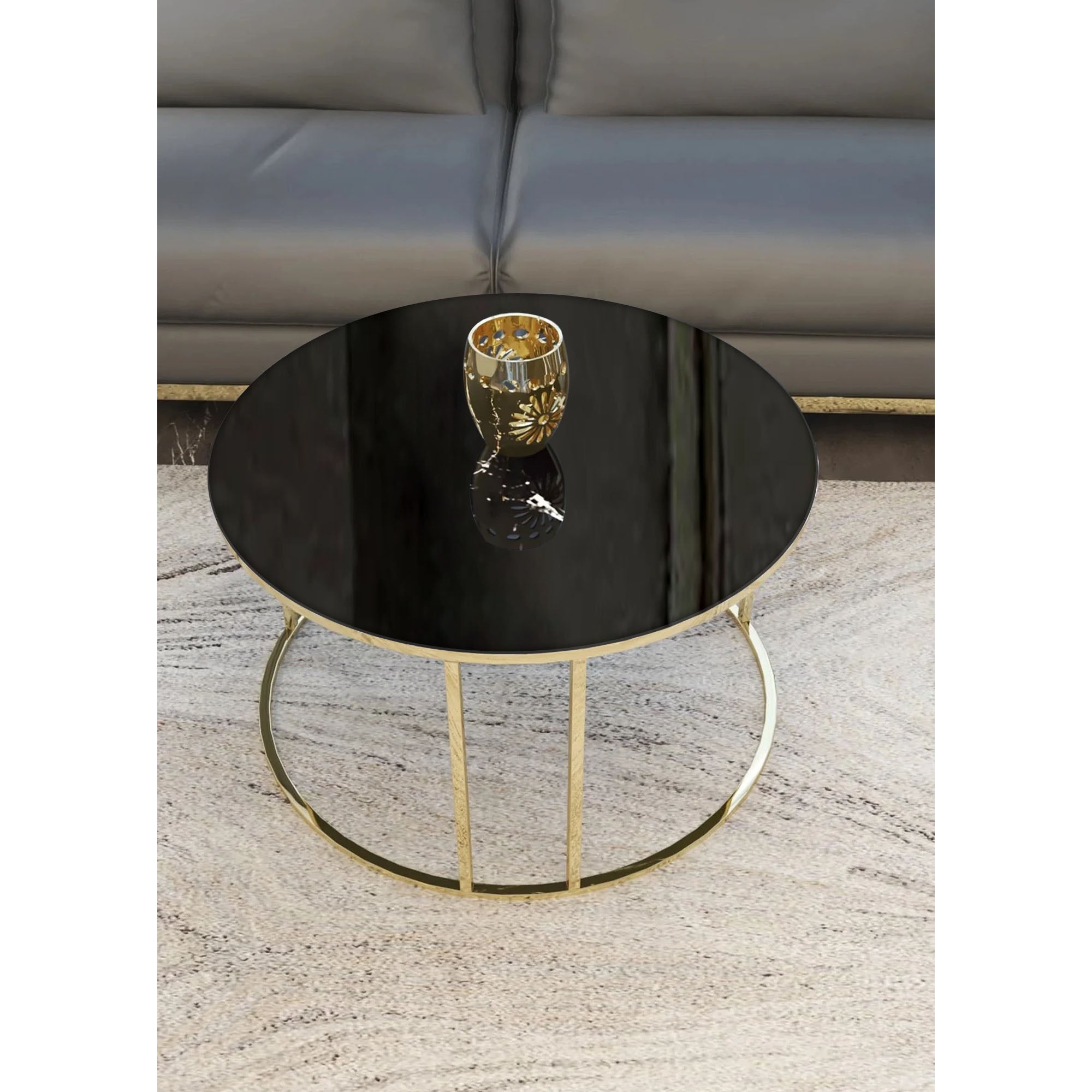 Modern Faux Marble Black Matte Finish Metal Centre Table - Decor Smart