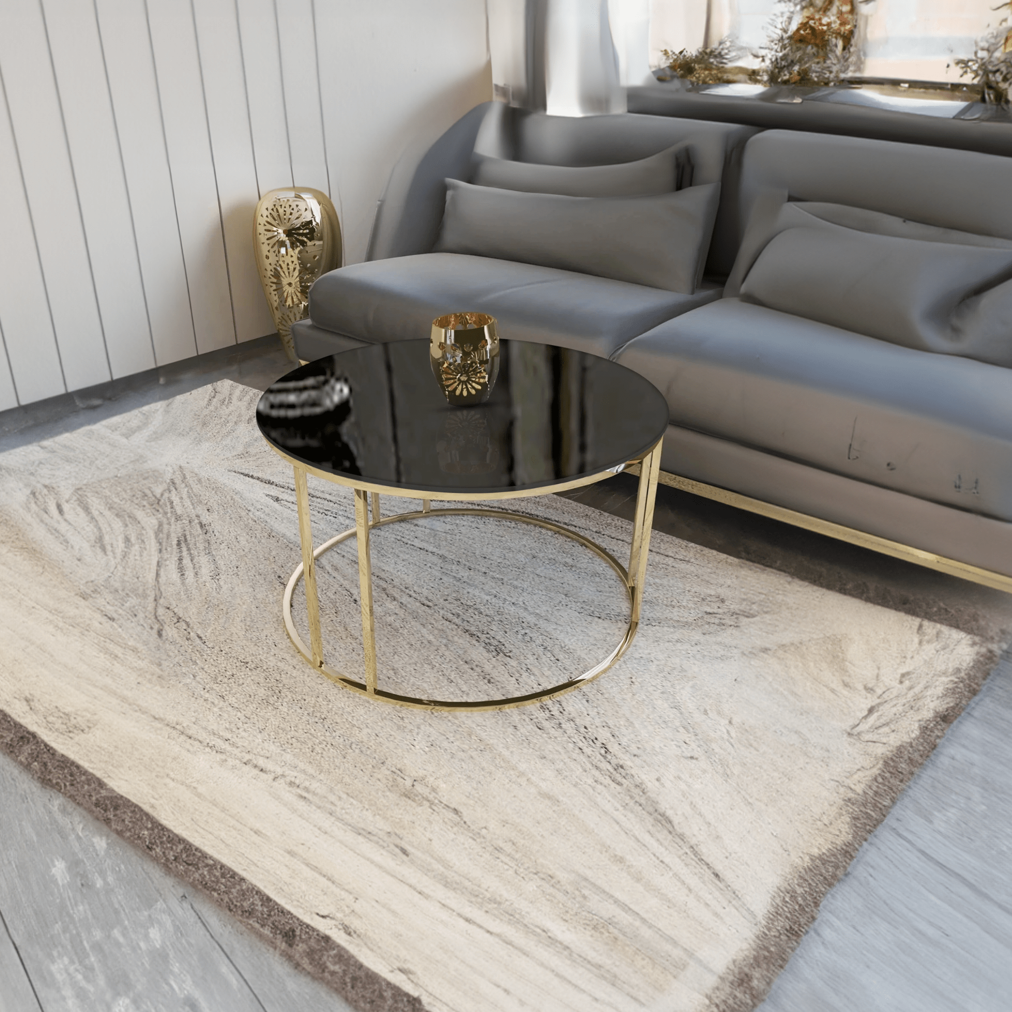 Modern Faux Marble Black Matte Finish Metal Centre Table - Decor Smart