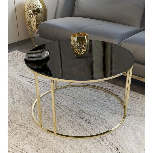 Modern Faux Marble Black Matte Finish Metal Centre Table - Decor Smart