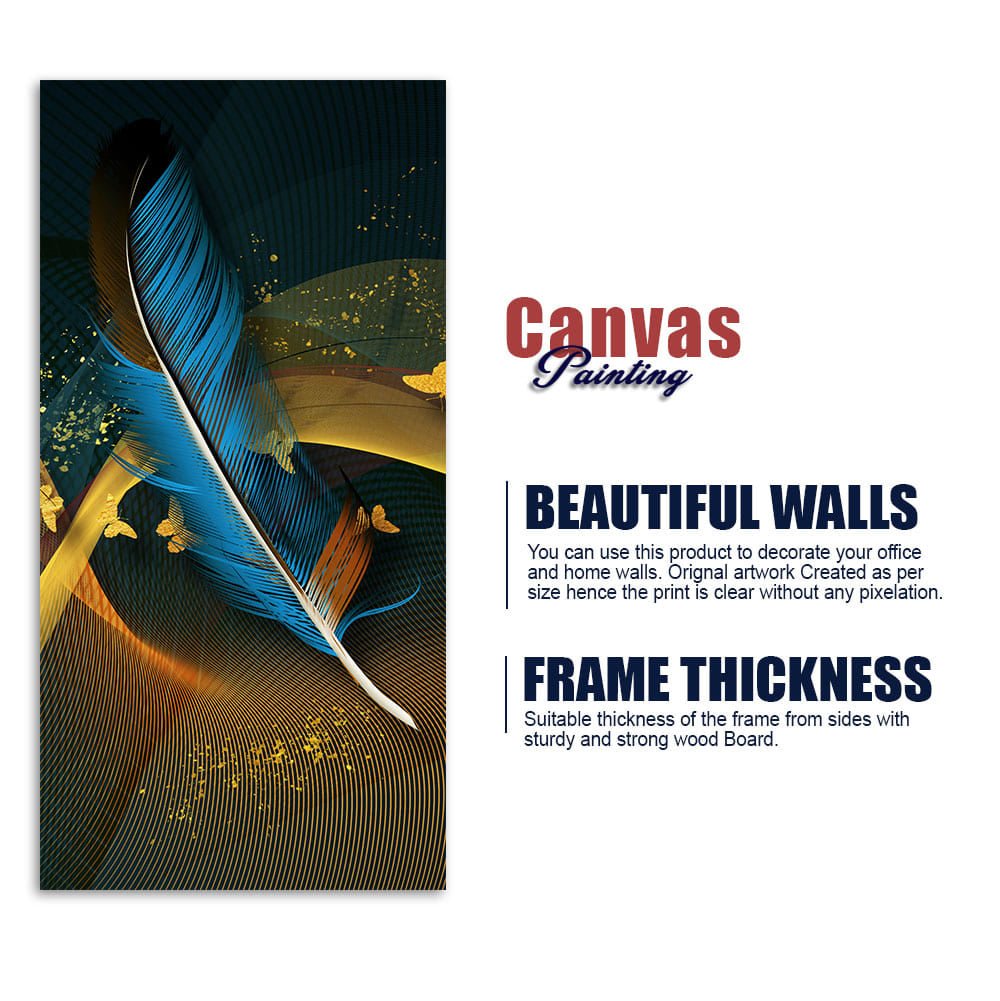 Modern Feathers and Beautiful Butterflies Premium Canvas Wall Painting - Decor Smart