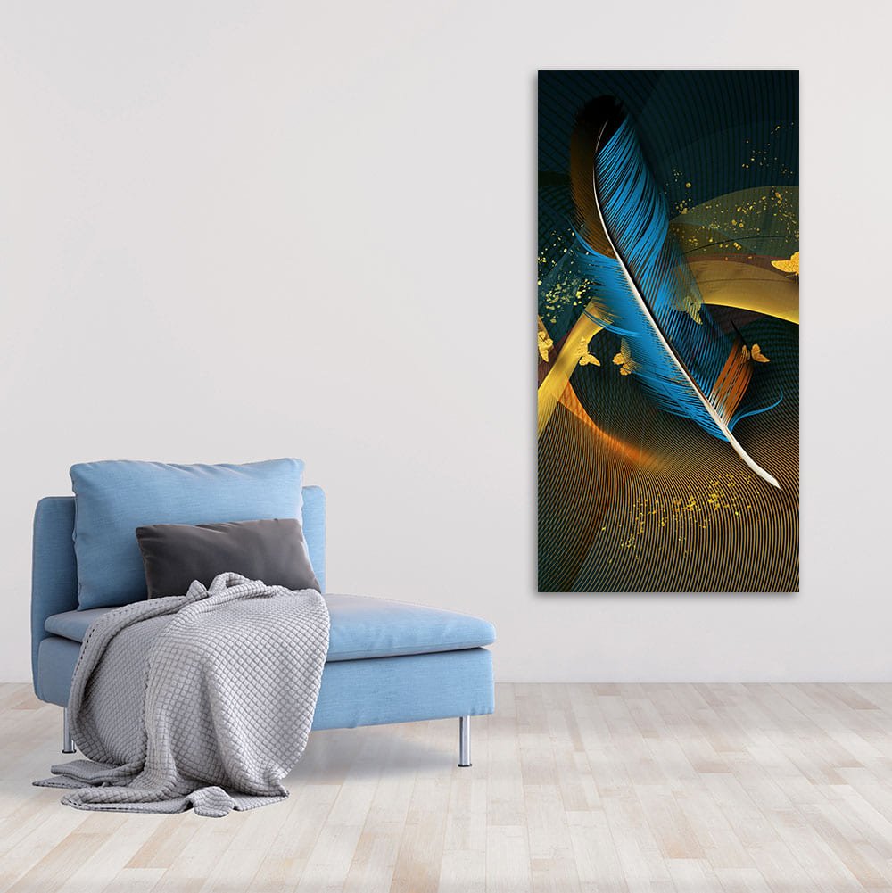 Modern Feathers and Beautiful Butterflies Premium Canvas Wall Painting - Decor Smart