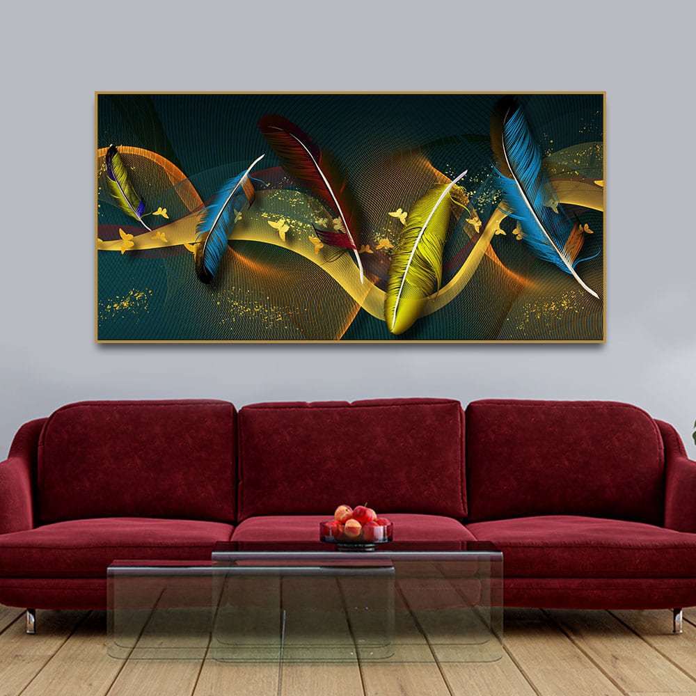 Modern Feathers And Butterflies Premium Canvas Wall Painting - Decor Smart