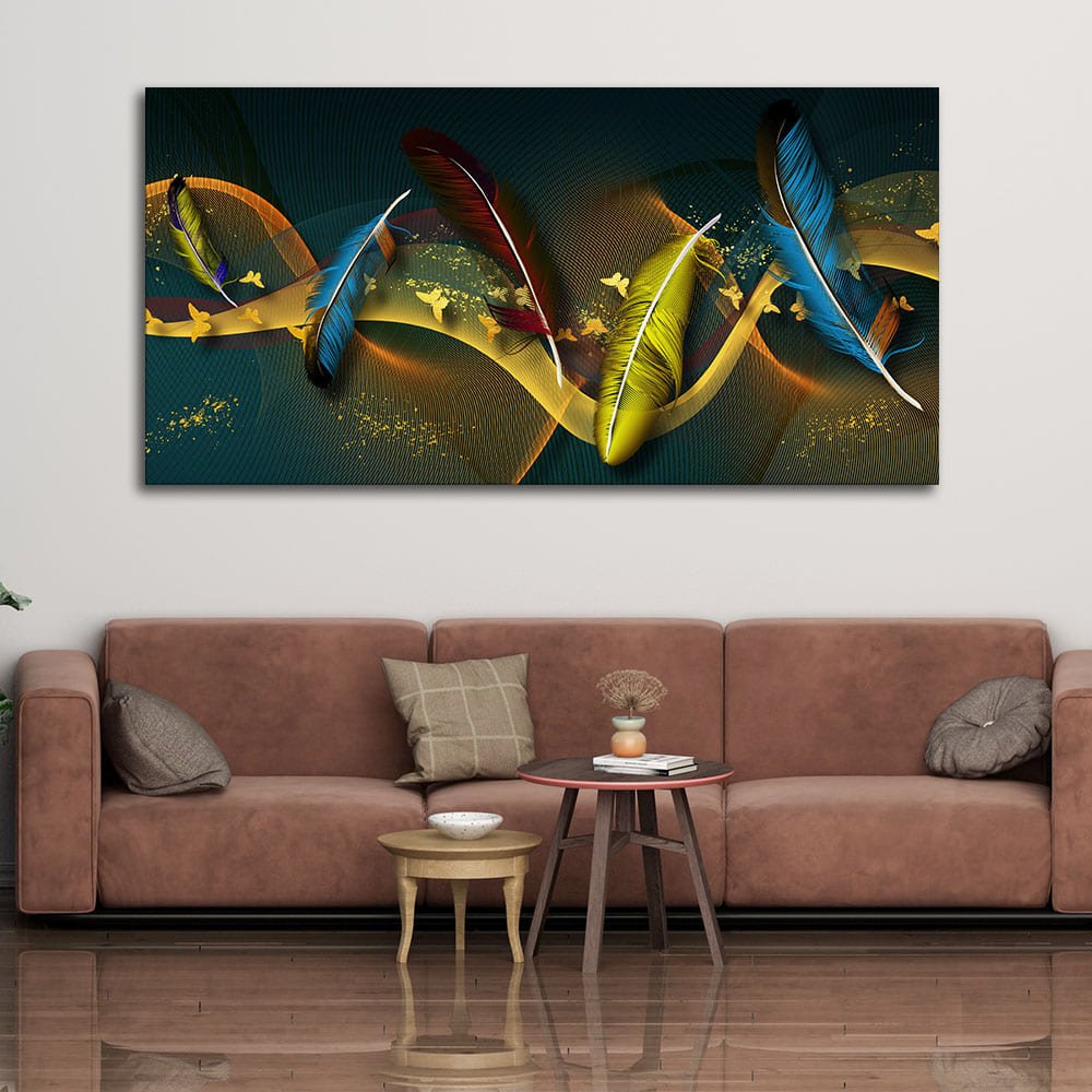 Modern Feathers And Butterflies Premium Canvas Wall Painting - Decor Smart