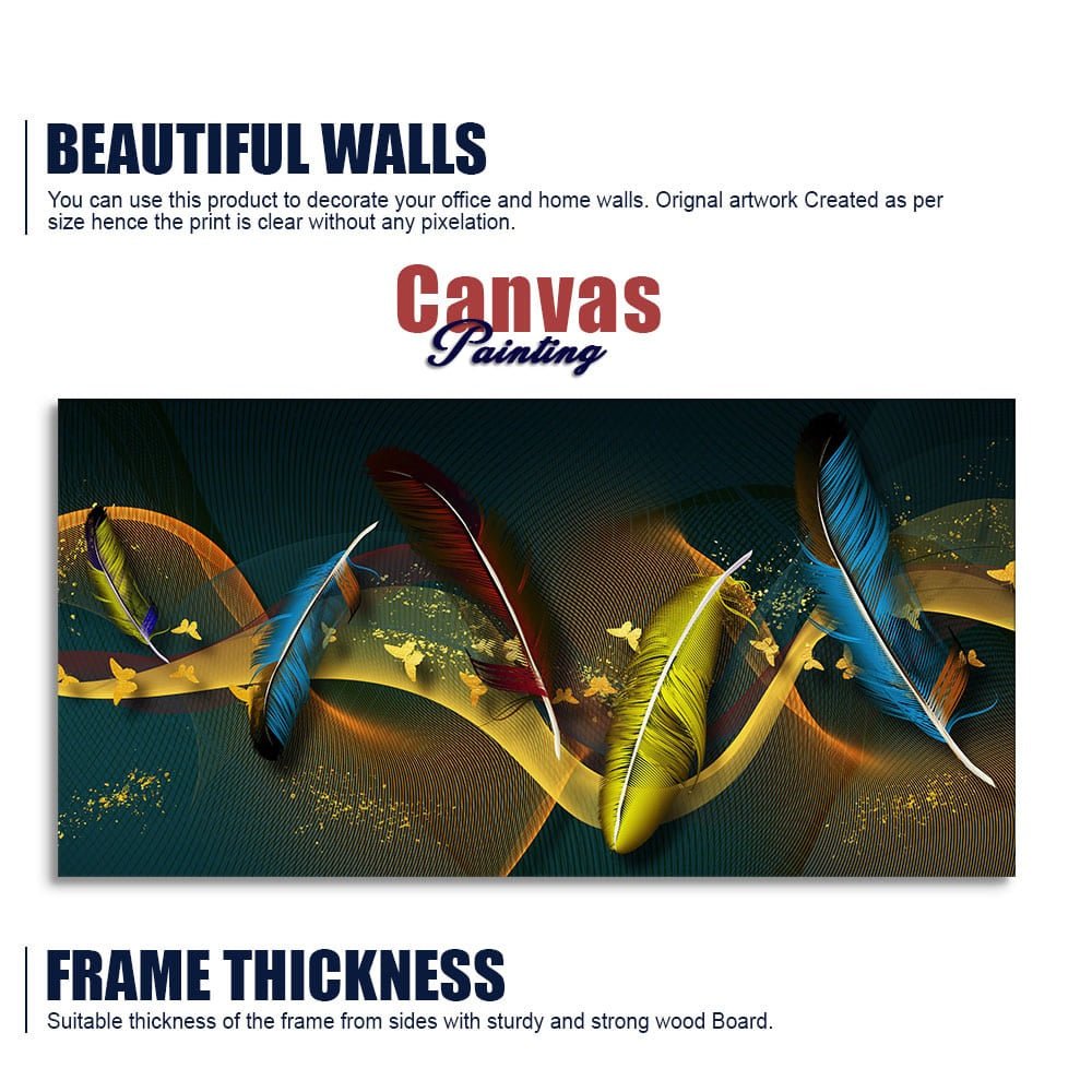 Modern Feathers And Butterflies Premium Canvas Wall Painting - Decor Smart