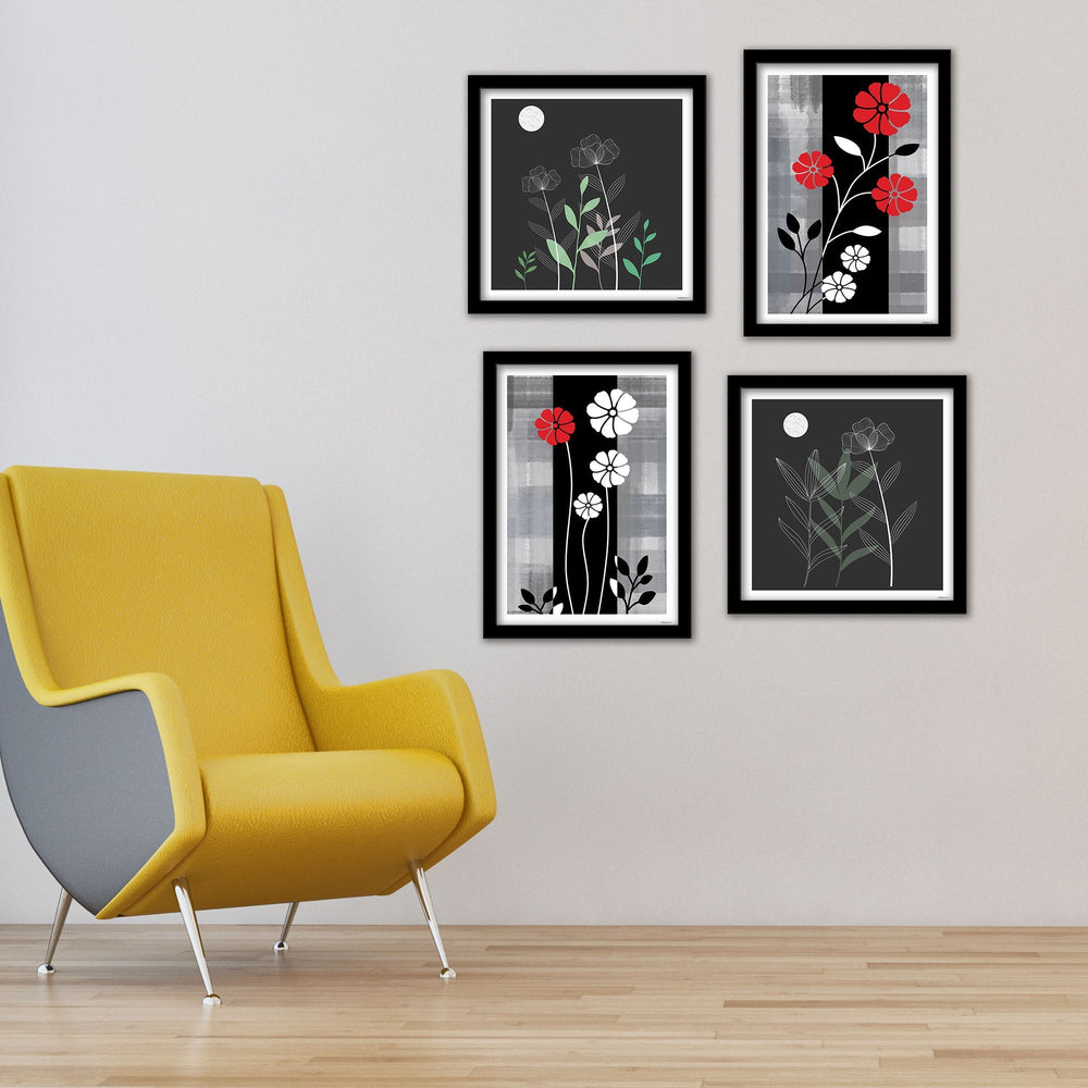 Modern Floral Flower Art Wall Frame Set of Four