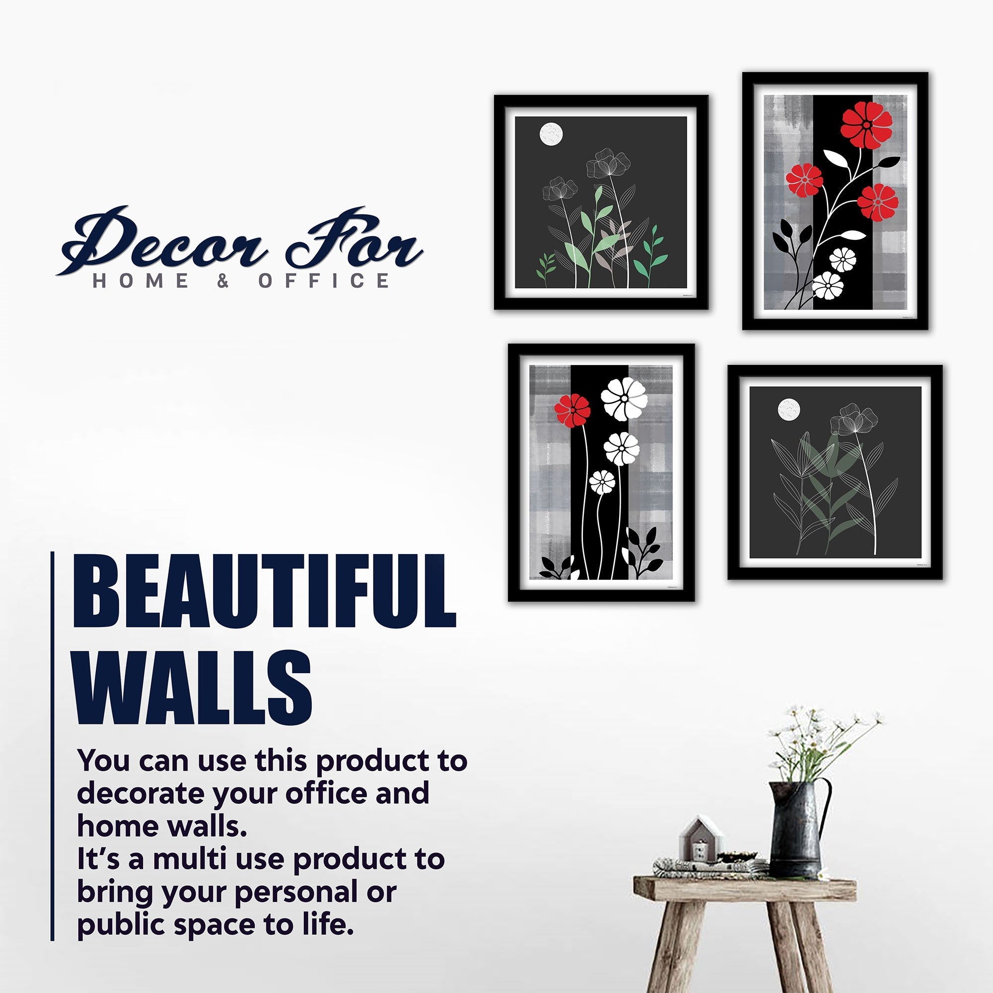 Modern Floral Flower Art Wall Frame Set of Four