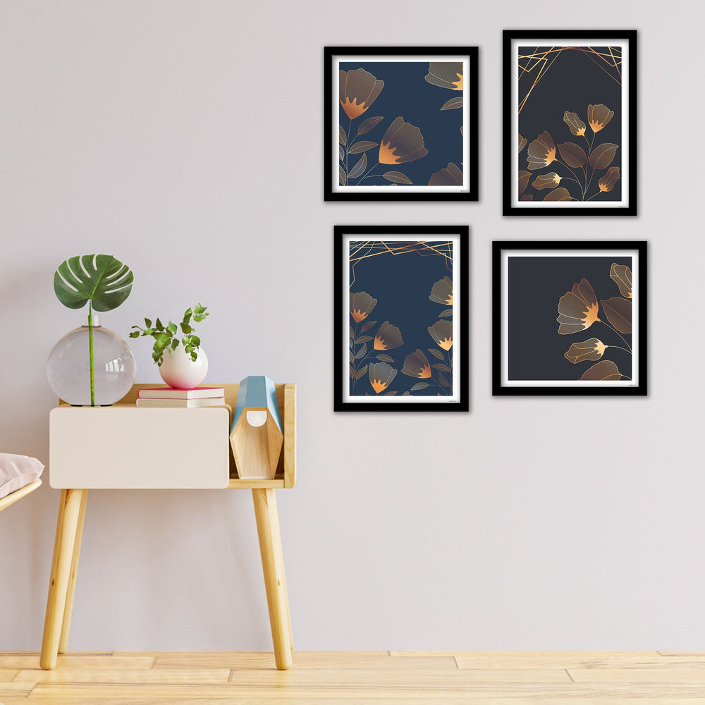Modern Floral Flower Line Art Wall Frame Set of Four