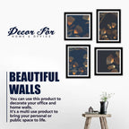 Modern Floral Flower Line Art Wall Frame Set of Four