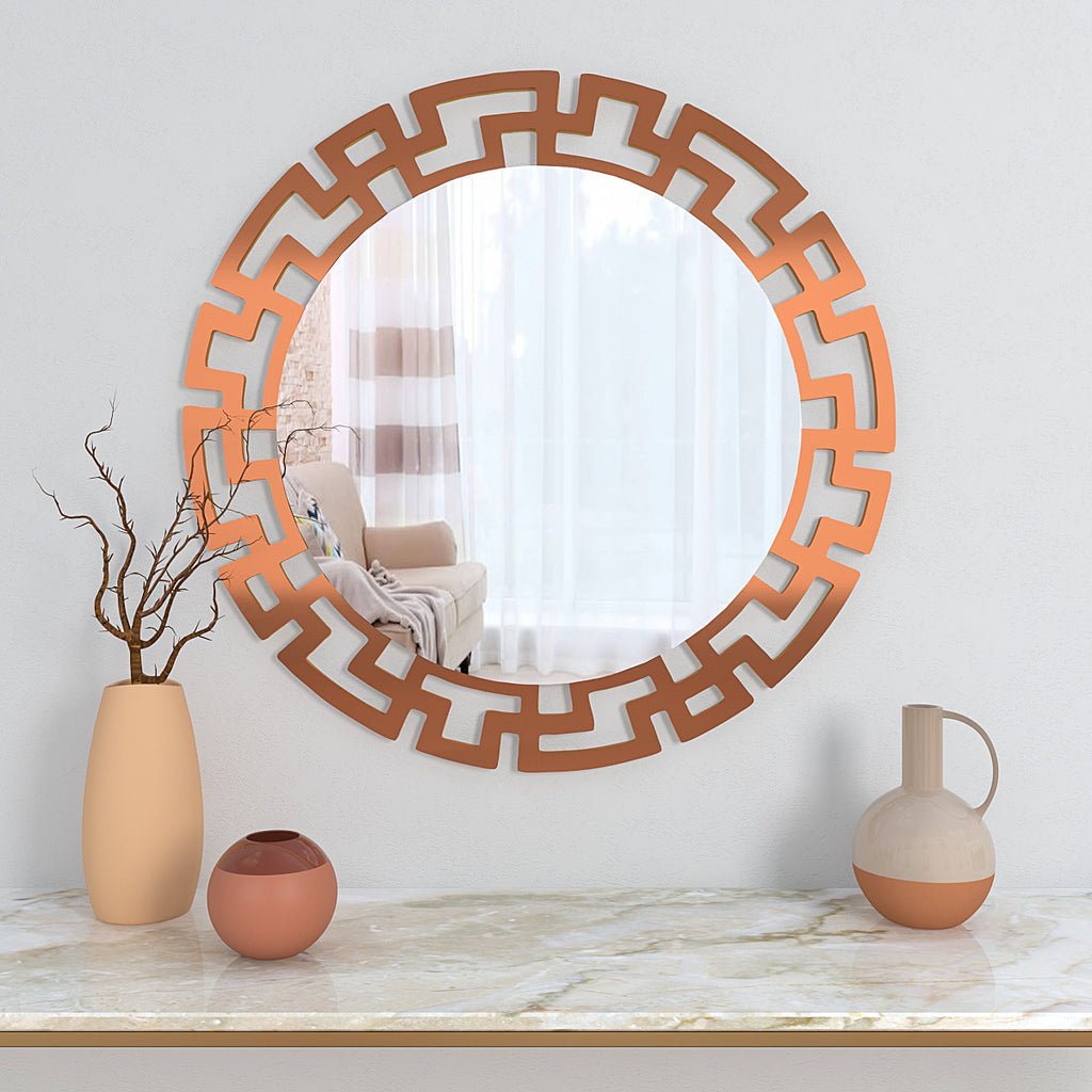 Modern Geometric Design Copper Finish Circular Vanity Mirror - Decor Smart