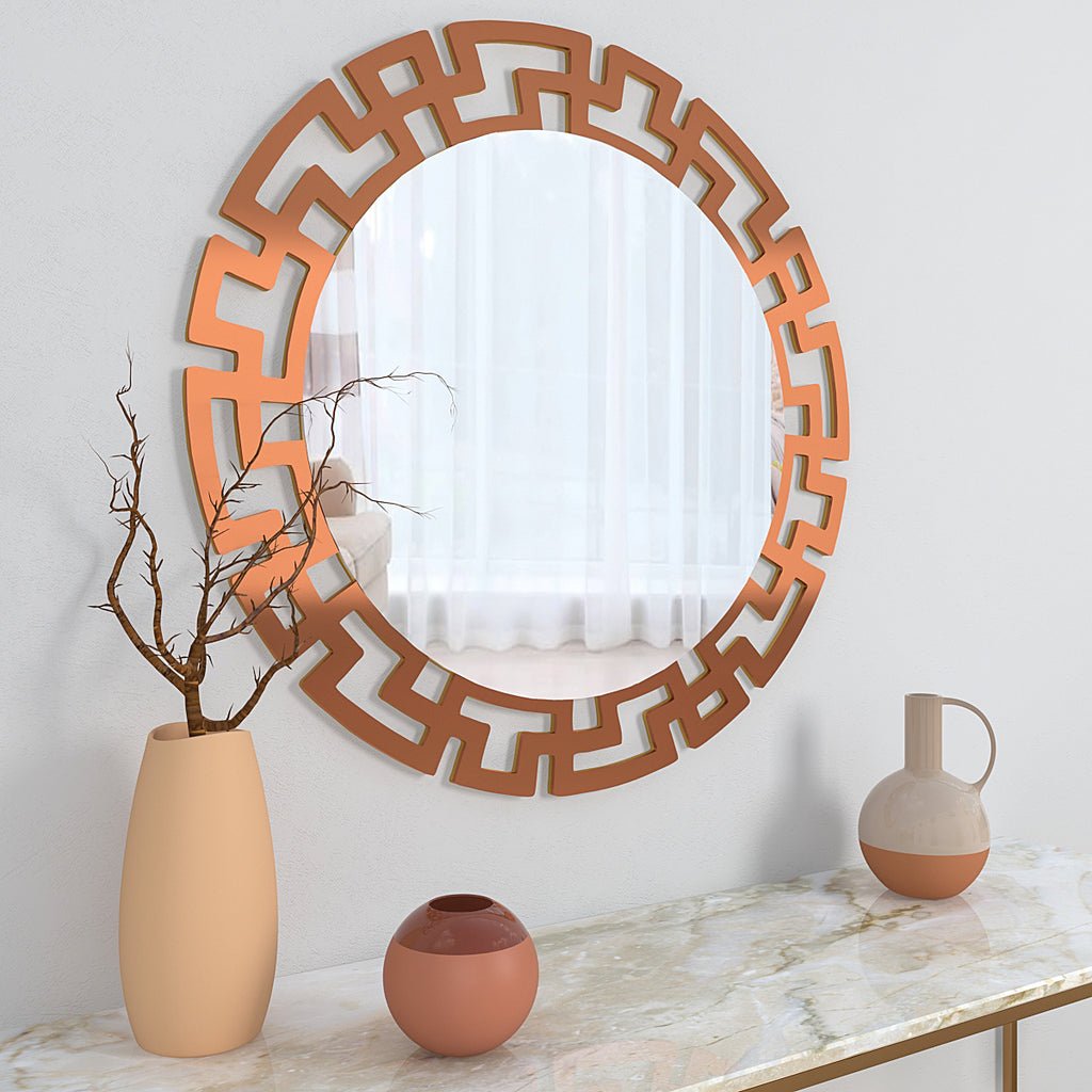 Modern Geometric Design Copper Finish Circular Vanity Mirror - Decor Smart